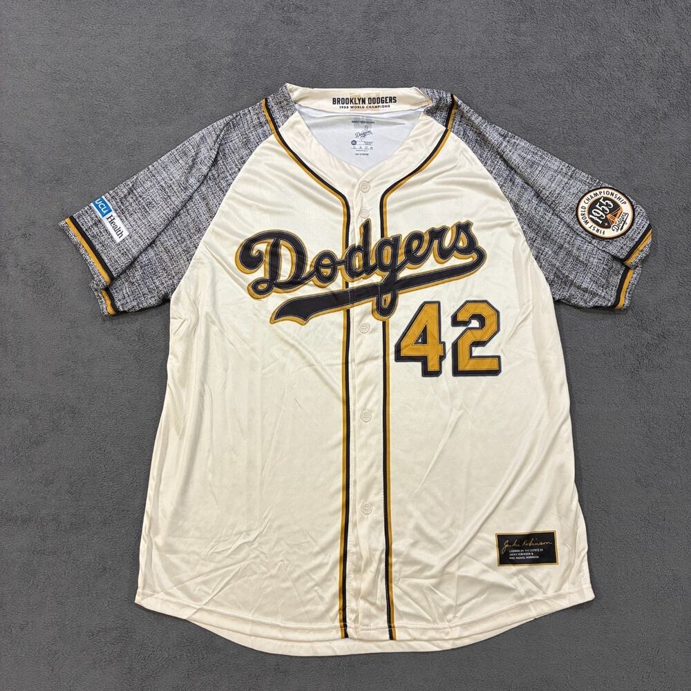 Los Angeles Dodgers Cream Gray Jackie Robinson Day #42 Jersey Men's Size XL